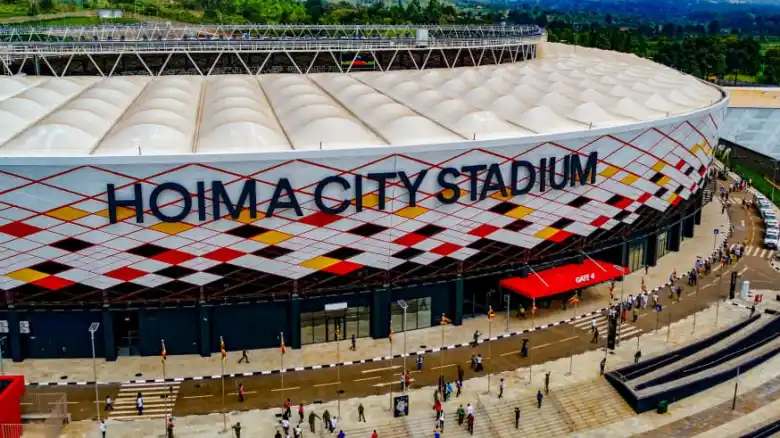 Aerial view of the newly built Hoima City Stadium in Uganda